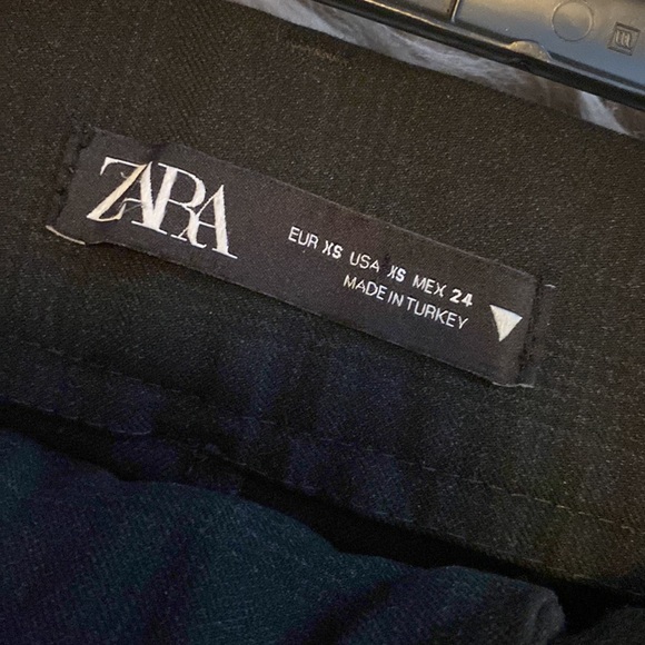 Zara Slouchy Plaid Pants Dark Grey High Waisted - Picture 6 of 7